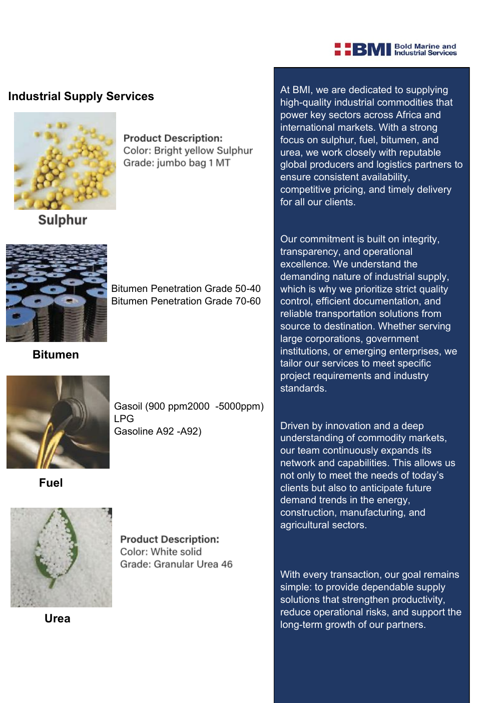 BMI industrial commodity supply